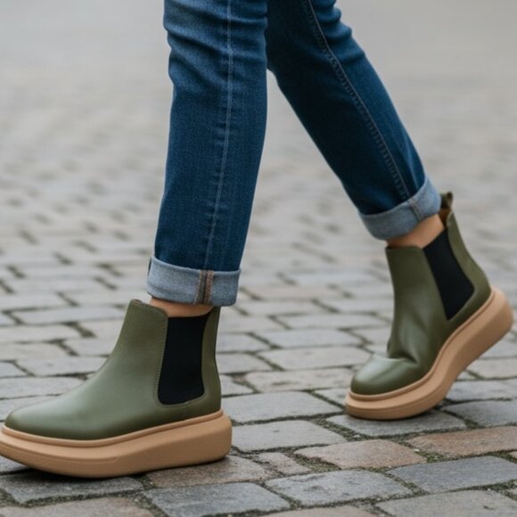 Zac Posen Leather Yogi Chelsea Boot in Military Green - Size 6 - Picture 6 of 6